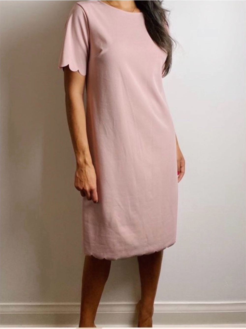 Ces Femme Scallop Sleeve Shift Dress in Blush Pink